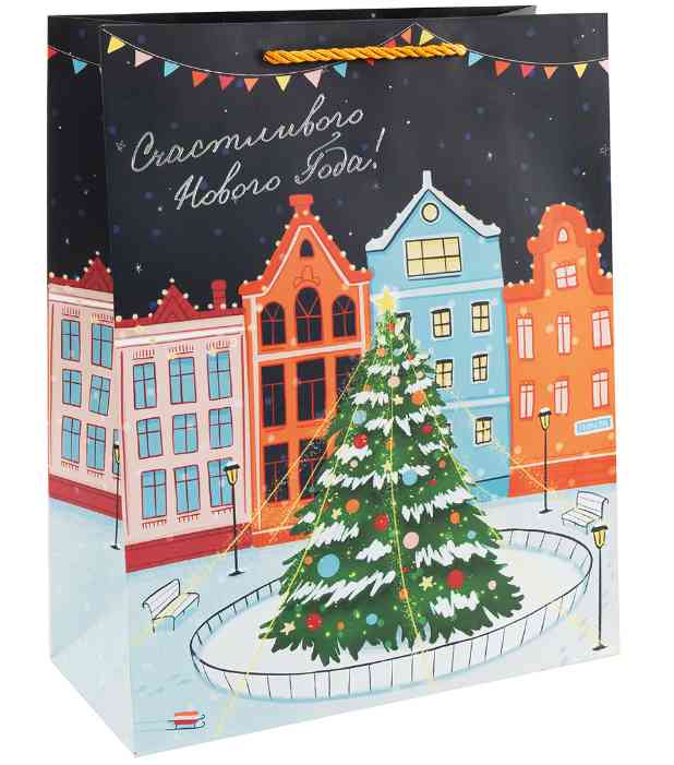 НГ Пакет бумажный M 18х23см Счастливого Нового Года! Металлик