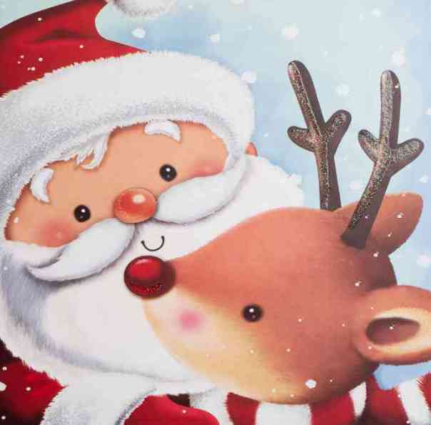 НГ Коробка квадрат 18х18х9см Дед Мороз и олененок Красный с блестками