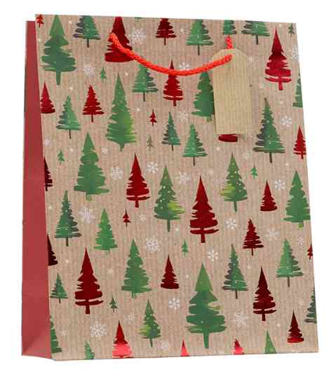 НГ Пакет крафт L 26х32см С новым годом! Ёлки красные, зелёные. БР