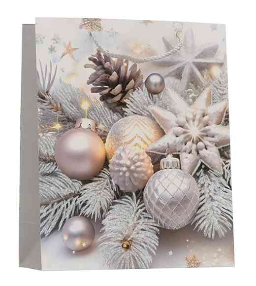 НГ Пакет бумажный L 26х32см С новым годом! Игрушки. Белый стиль БР