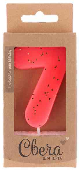 Свеча цифра Неон Ярко-розовый с блестками "7" 6см ВВ