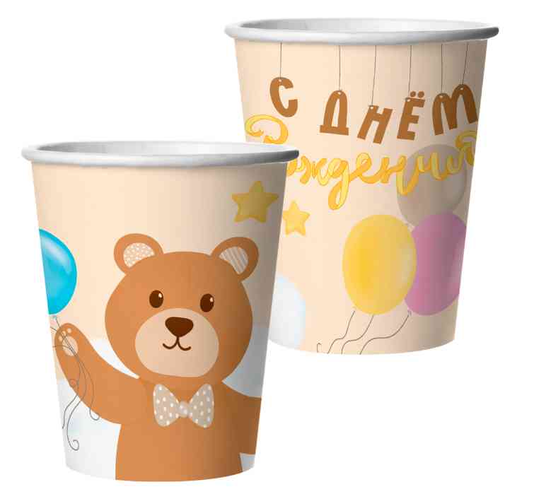 Стаканы бумажные Любимый мишка 250мл (уп6)
