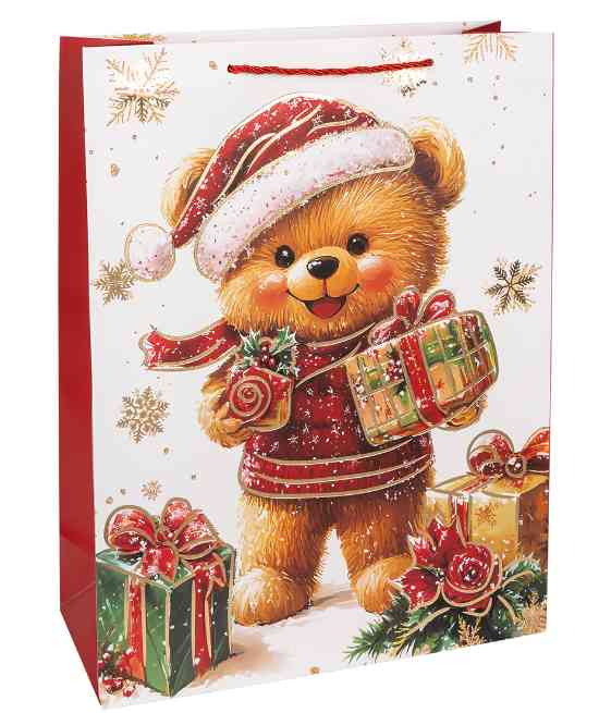 НГ Пакет бумажный M 18х23см Новогодний мишка Дизайн №2 Металлик