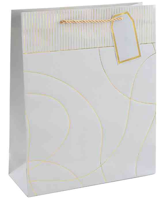 Пакет бумажный M 18х23см Тонкие линии Дизайн №1 Светлое серебро Металлик