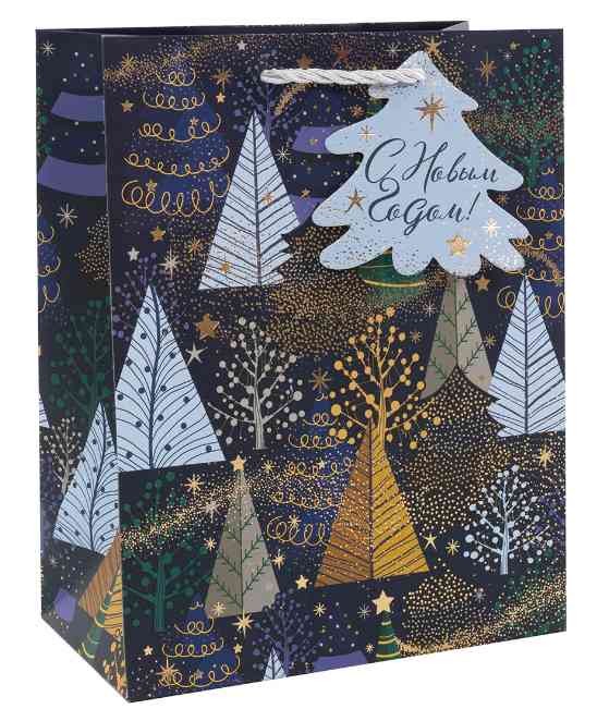 НГ Пакет бумажный M 18х23см С Новым Годом! сказочный лес Металлик