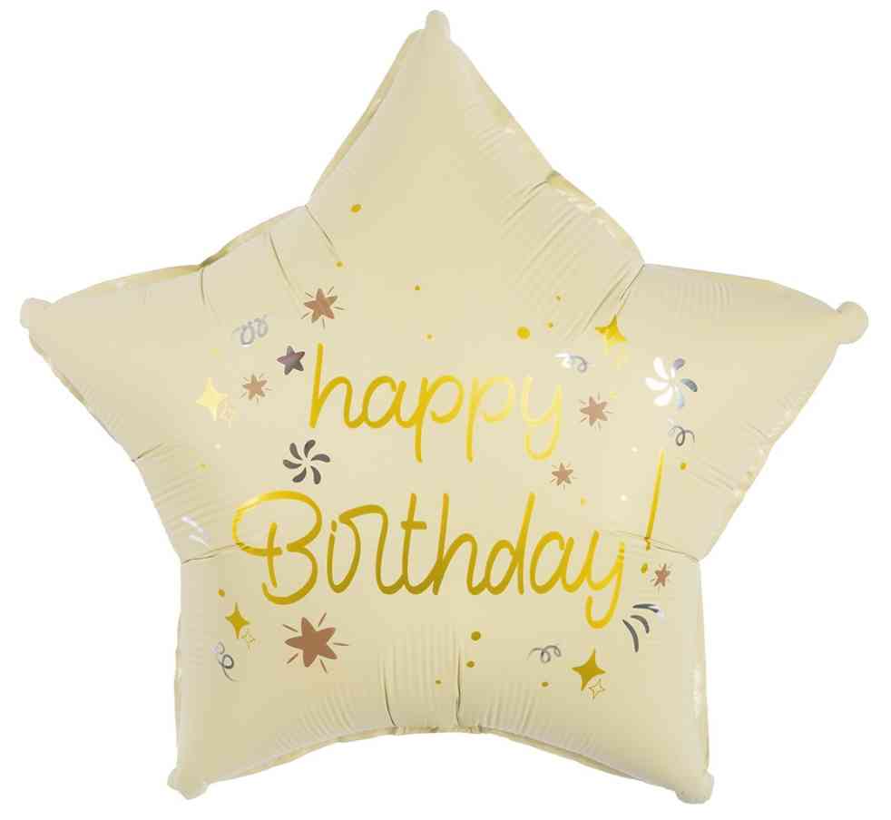 Шар фольга с рисунком 18" FL звезда Happy Birthday Звездочки Кремовый Сатин 24841S