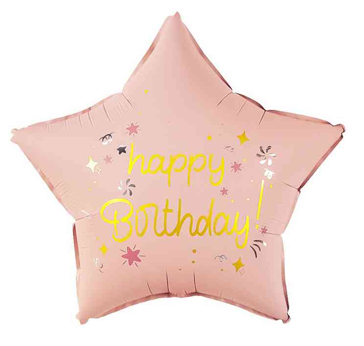 Шар фольга с рисунком 18" FL звезда Happy Birthday Звездочки Розовый Сатин
