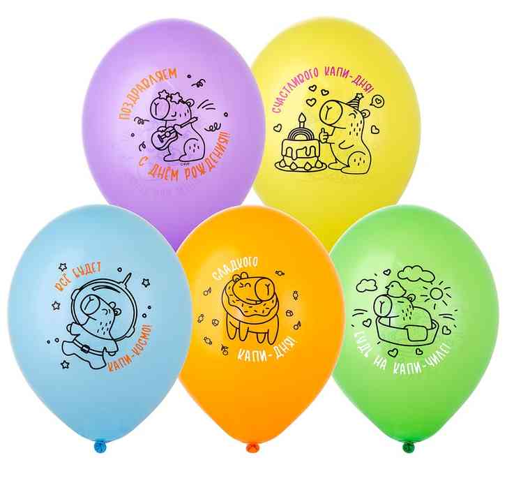 Шар латекс с рисунком набор 12" ВЗ пастель С ДР Капибара (уп5)