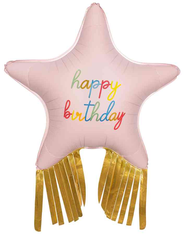 Шар 38" 97 см, фольга Happy Birthday Золотой каскад, розовый сатин