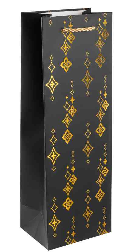 Пакет под бутылку ST 12х35см Сверкающие звезды Дизайн №4 Металлик ДБ