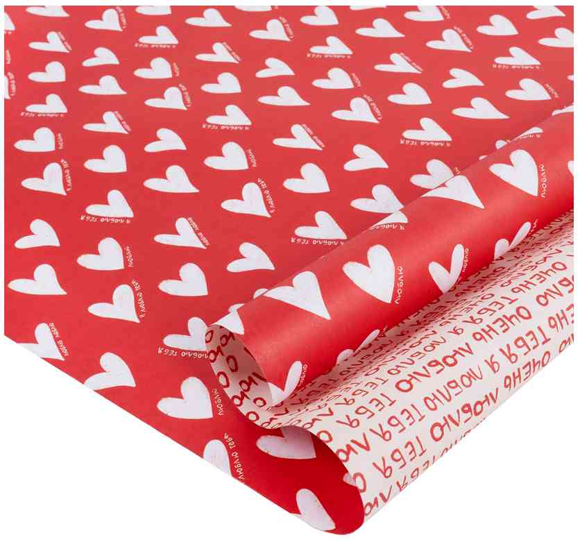 Бумага лист 70х100см Влюбленные сердца Красный (10шт) ДБ