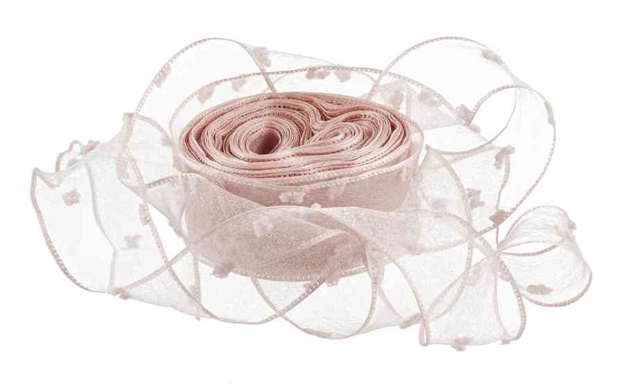 Лента декоративная 2,5х9,14м Воздушные точки Пыльная роза ДБ