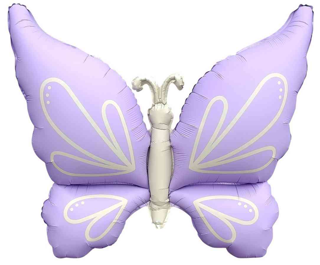 Шар 37" 94 см, фольга, сатин Нежная бабочка, сиреневый