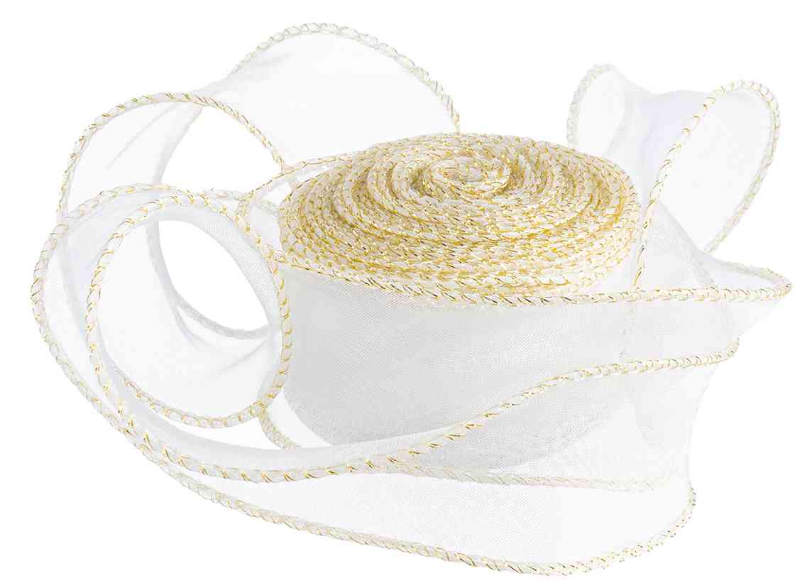 Лента органза с леской 4х9,14м Золотая кайма Белый ДБ