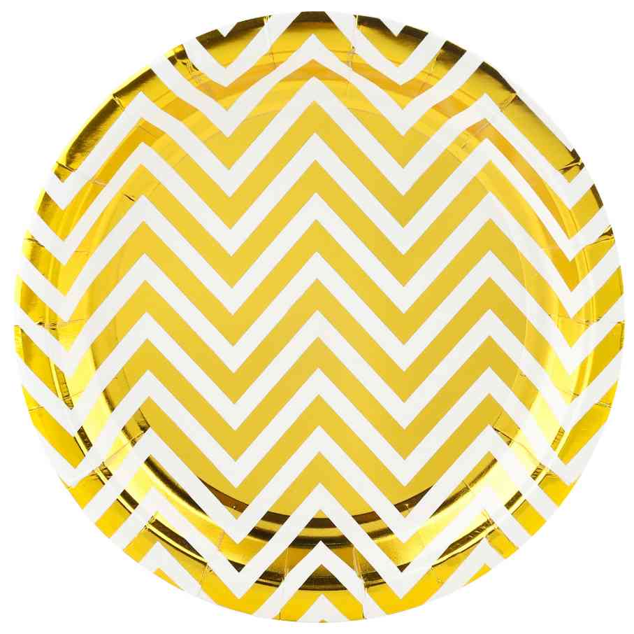 Тарелки бумажные Зигзаги Белый Золото Металлик 230мм (уп6) ВВ