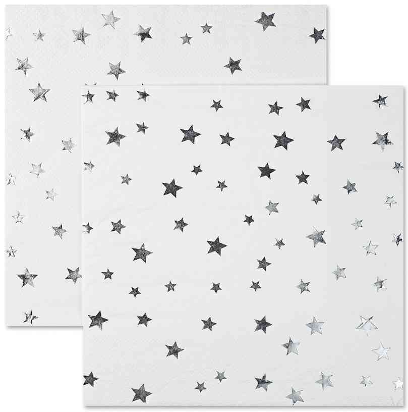 Салфетки бумажные 33х33см Серебристые звезды Белый Серебро Металлик (уп12) ВВ