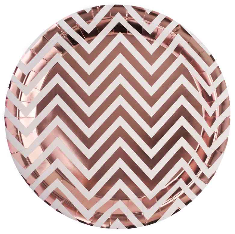 Тарелки бумажные Зигзаги Белый Розовое золото Металлик 180мм (уп6) ВВ