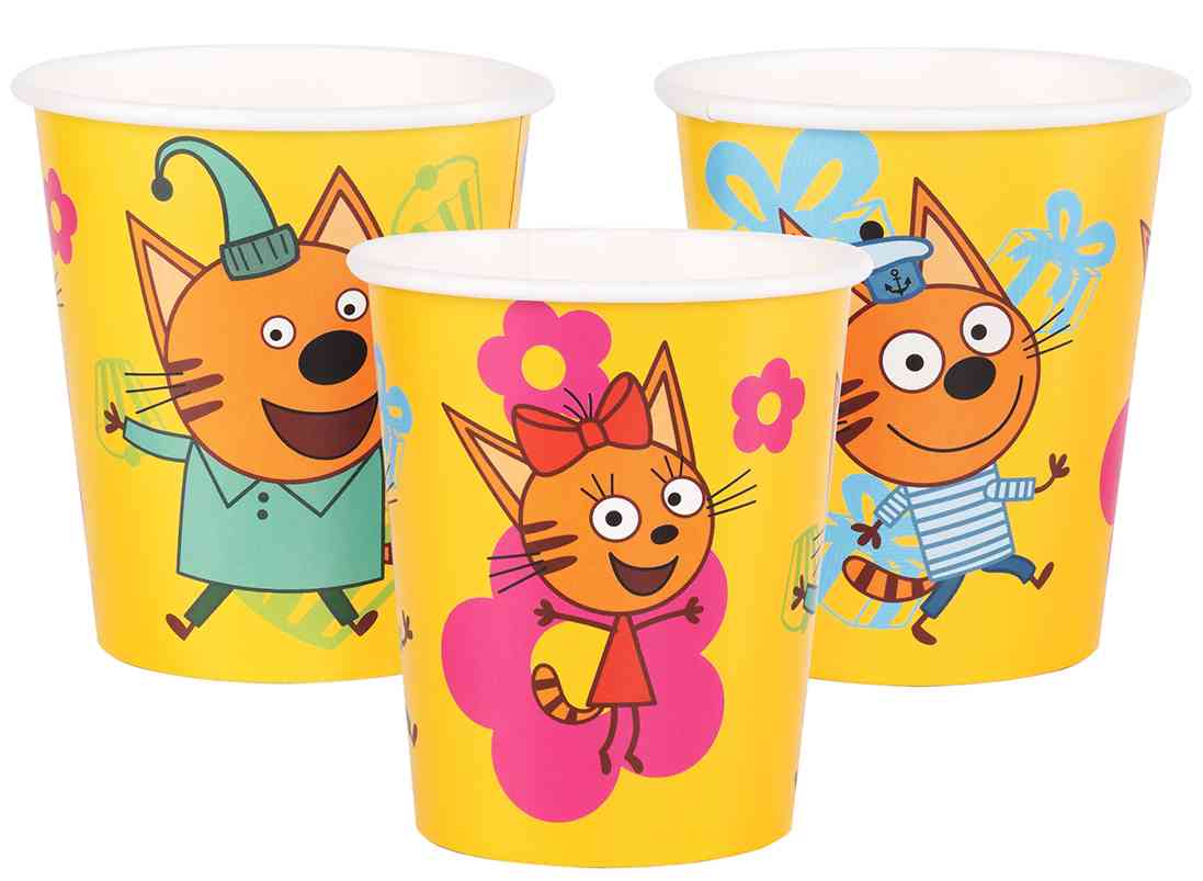 Стаканы бумажные Три Кота Праздник для котят 250мл (уп6) ДБ