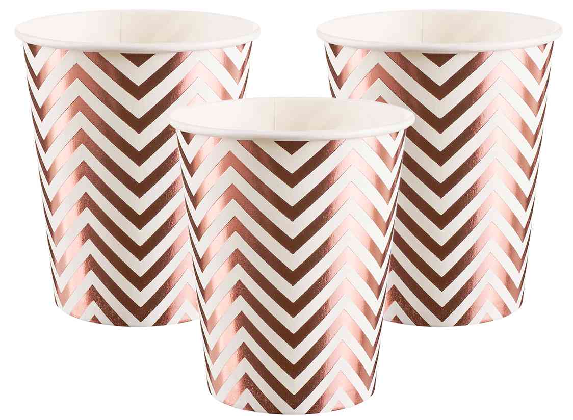 Стаканы бумажные Зигзаги Белый Розовое золото Металлик 250мл (уп6) ВВ