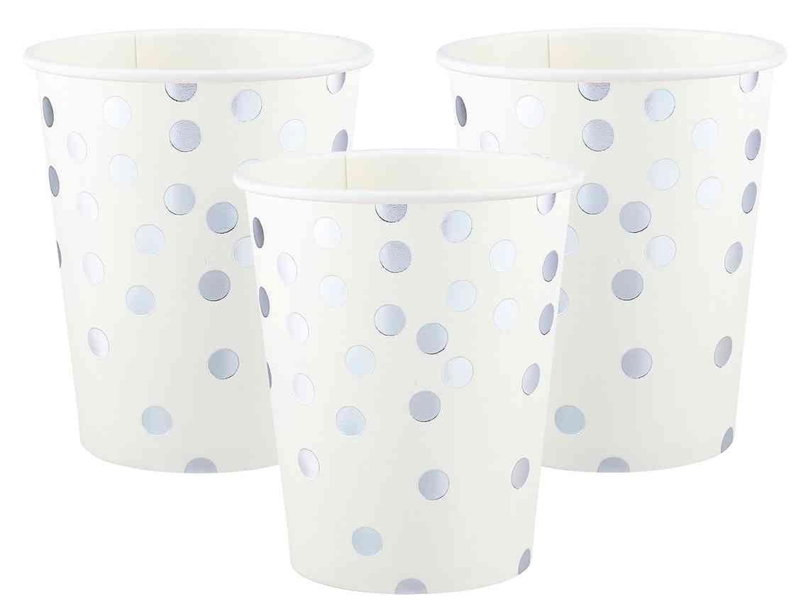 Стаканы бумажные Конфетти Белый Серебро Металлик 250мл (уп6) ВВ