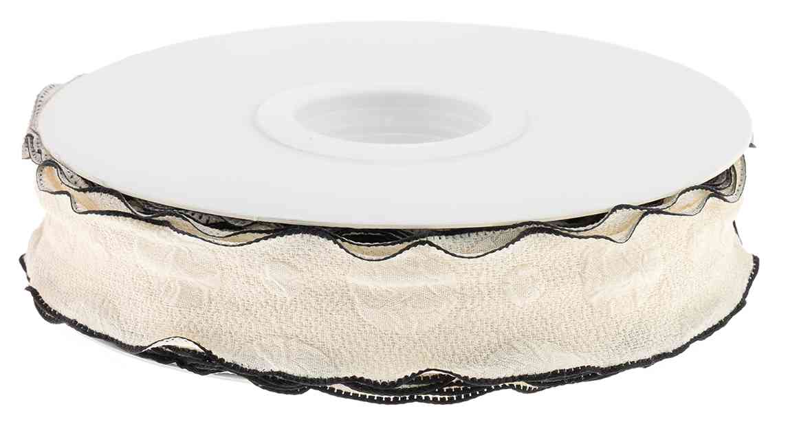 Лента тканевая 2,5х9,14м Элегантная волна Кремовый Черный ДБ