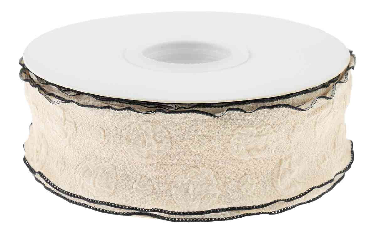 Лента тканевая 4х9,14м Элегантная волна Кремовый Черный ДБ
