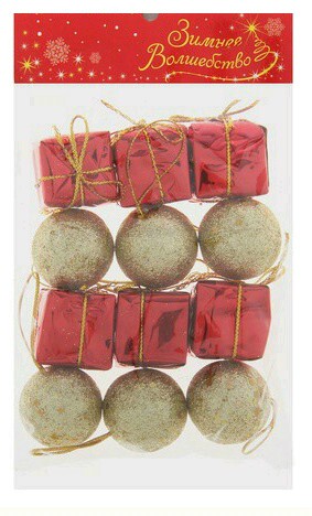 Игрушки на елку ассорти 6 шаров 6 подарков (уп12)
