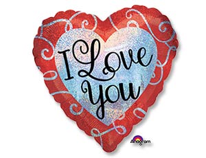 Шар фольга 18''/An сердце I LOVE YOU с завитками голография