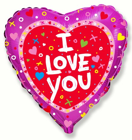 Шар фольга 18''/Fm сердце I LOVE YOU Сердечки и крестики