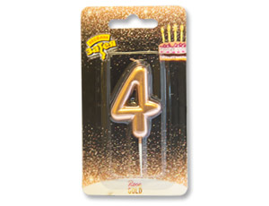 Свеча для торта Цифра Розовое золото "4" 4,5см