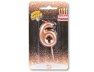 Свеча для торта Цифра Розовое золото "6" 4,5см