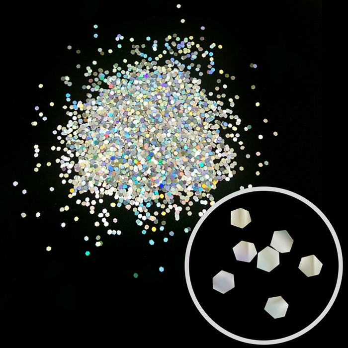 Конфетти шестиугольник лазерный серебряный 100г 1мм