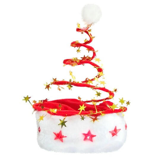 Колпак текстиль спираль Новогодний со светящимися звёздами 40см