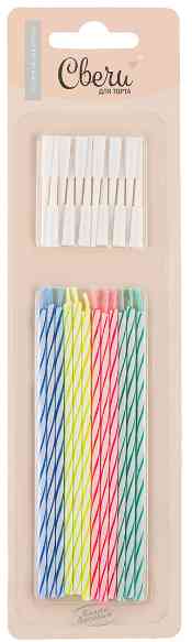 Свеча для торта с держателем витая Тонкие 10,5см (уп12)