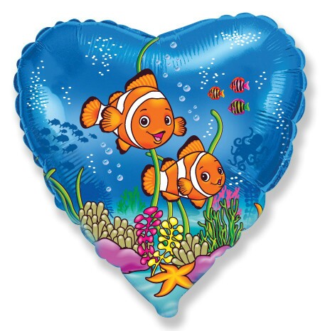 Шар фольга 18''/Fm сердце Рыбки клоуны
