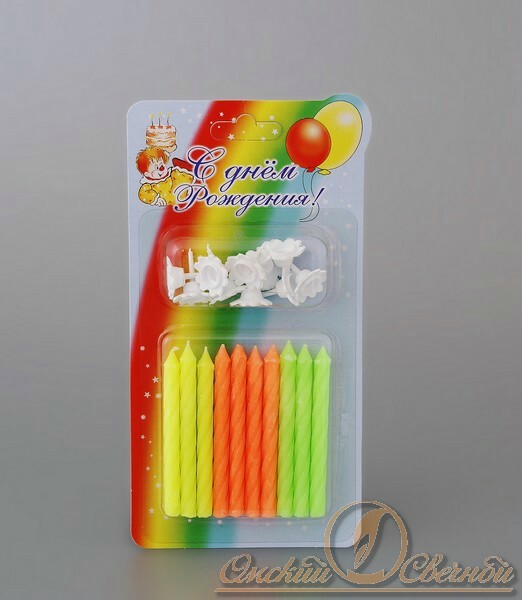 Свеча для торта с держателем витая Классические Ассорти (уп10) БР 0102