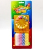 Свеча для торта с держателем витая Маленькая цветная (уп24+12)