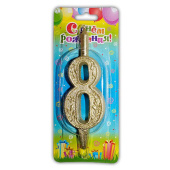 Свеча для торта Цифра Золотая узорная "8"