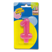 Свеча для торта Цифра Блестящая "1" розовая 7,6см
