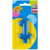 Свеча для торта Цифра Блестящая "1" синяя 7,6см