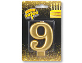 Свеча для торта Цифра Золотая "9" 8см