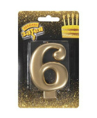 Свеча для торта Цифра Золотая "6" 8см