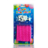 Свеча для торта с держателем витая Розовые 6х0,5см (уп10)