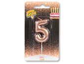 Свеча для торта Цифра Розовое золото "5" 4,5см