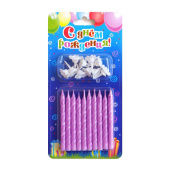 Свеча для торта с держателем витая Лавандовые (уп10)