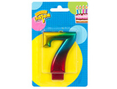 Свеча для торта Цифра Радуга металлик "7" 8см