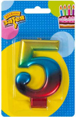 Свеча для торта Цифра Радуга металлик "5" 8см