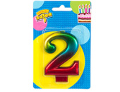 Свеча для торта Цифра Радуга металлик "2" 8см