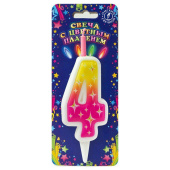 Свеча для торта Цифра Цветное пламя "4"