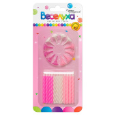 Свеча для торта с держателем витая Розовый нежно-розовый белый 6см (уп24)